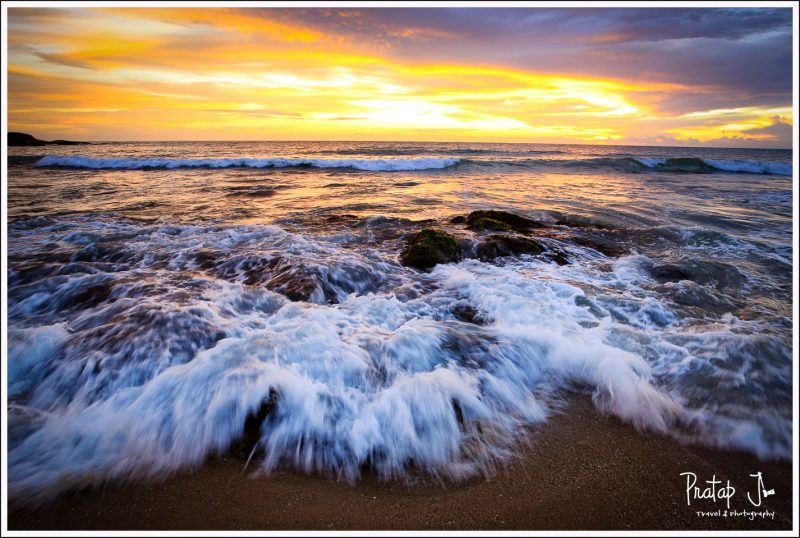 Crashing waves during a sunset at Kanyakumari