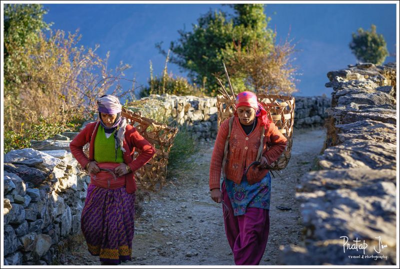 Gharwali women set off to work