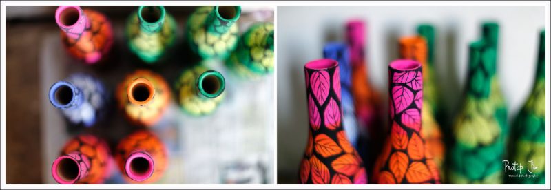 Handpainted wooden vases