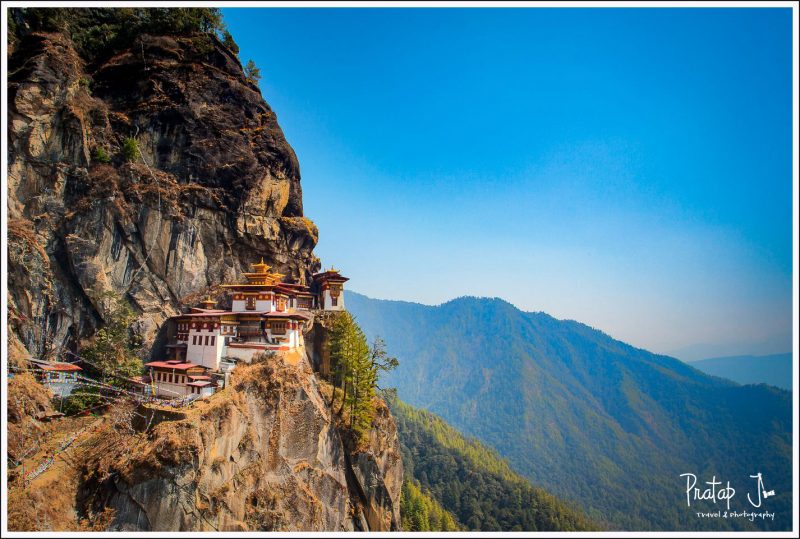 Wide view of Tiger's Nest in Bhutan