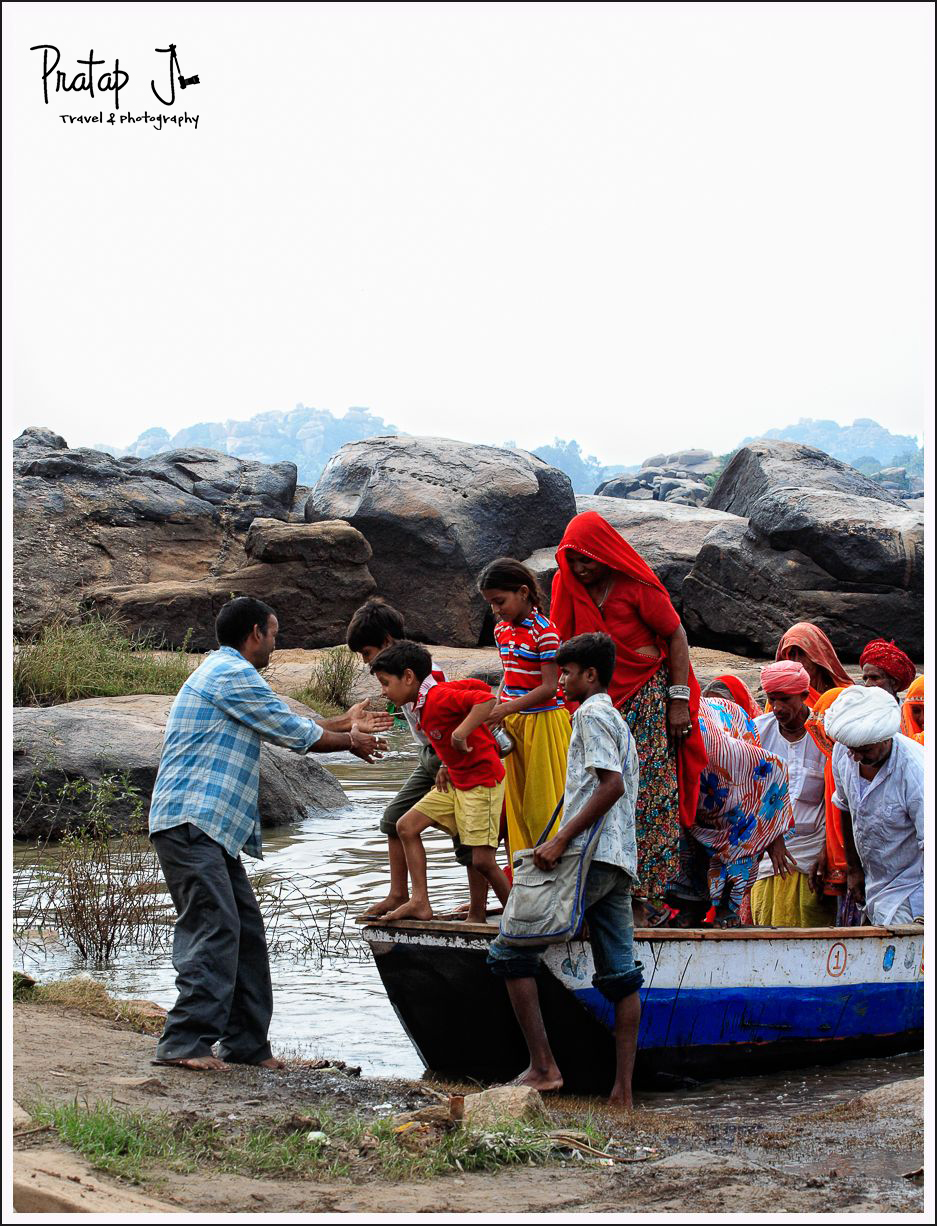 Tourists Alight from a Boat at the Banks of Tungabadra